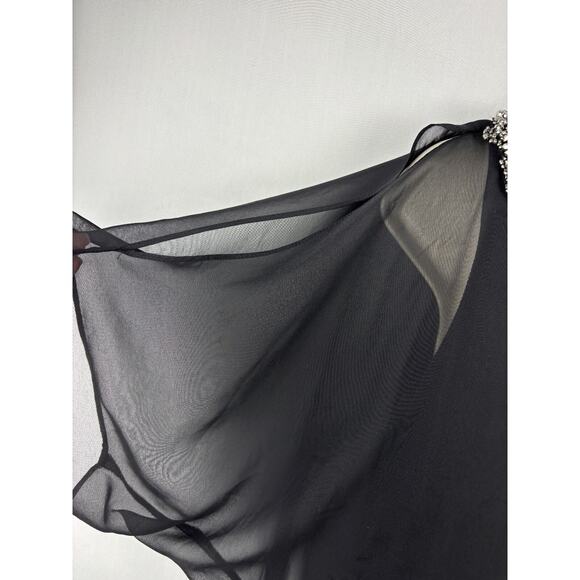 R&M Richards Black Blouson Dress | Women’s 10 | Rhinestone Shoulders - Picture 5 of 9